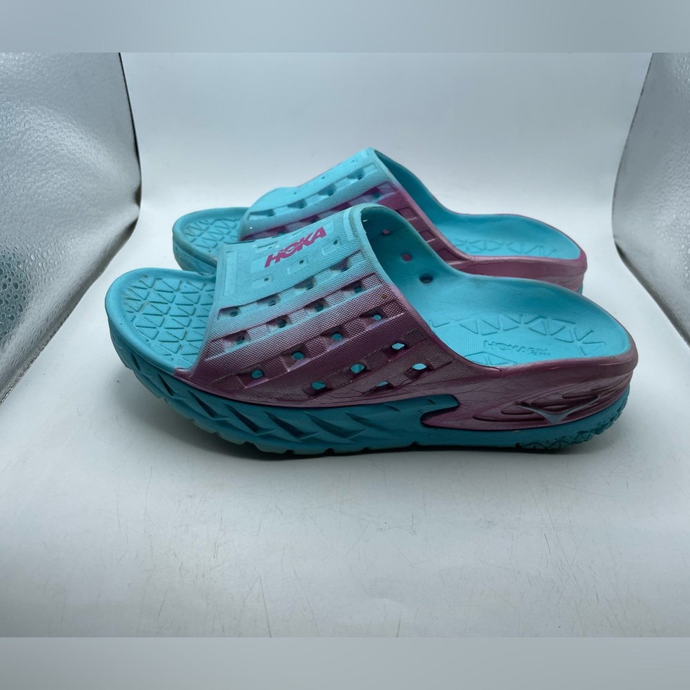 Hoka One One Slide Sandals in Turquoise and Pink